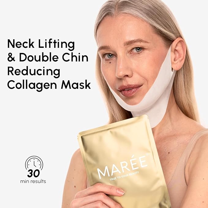 MAREE V Line Lifting Mask with 24K Gold – Deep Collagen Face Mask for Women – Jawline Shaper Mask with Retinol & Hyaluronic Acid – Neck Tightening & Firming – Double Chin Strap for Face Lift