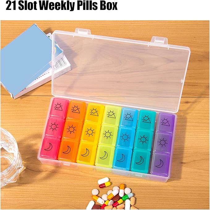 2pcs 21 Slot, Weekly Travel Organizer Portable 3 Times a Day Dispenser Pills Storage Container Case Tablet Box Dispenser Case Planner