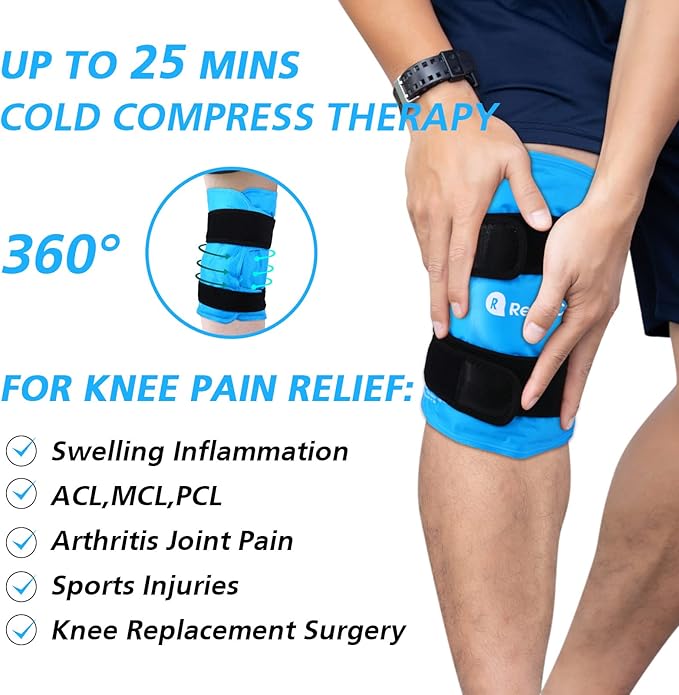 XXL Knee Ice Pack Wrap, Reusable Cold Pack for Knee Injury Pain and Swelling Relief