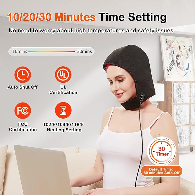 JOBYNA Full Coverage Head Wrap, 10/20/30 Minutes Timer & 3 Levels Temperature, Auto Shut Off, Gifts for Mom Women Christmas Birthday