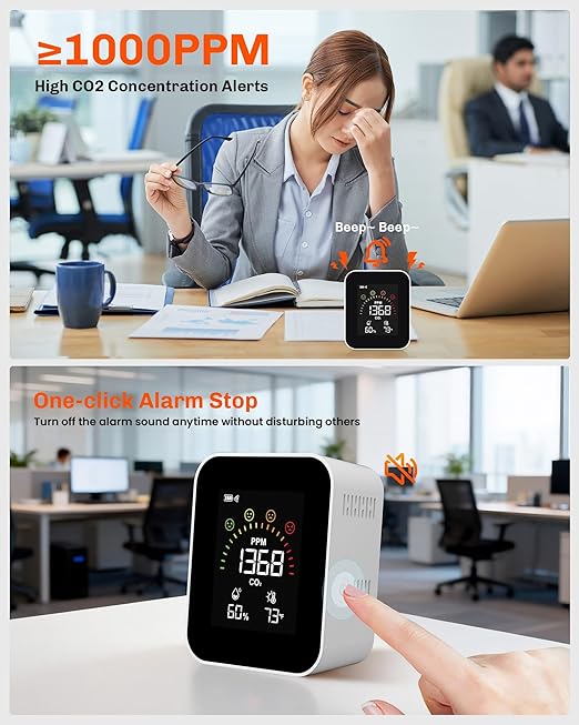 Air Quality Monitor Indoor for CO2, Temp, Humidity, YOWEXA 400-10,000 PPM Carbon Dioxide Detector with NDIR CO2 Sensor & Color Screen, 3 Adjustable Backlight CO2 Monitor for Home/Office/Car/Plant