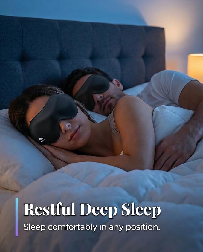 Eye Masks for Sleep Light Blocking: Lightweight 3D Contoured Sleep Mask for Men - Zero Pressure Blindfold Airplane Travel Essentials - Perfect for Night Shift Meditation College Dorm (Black)