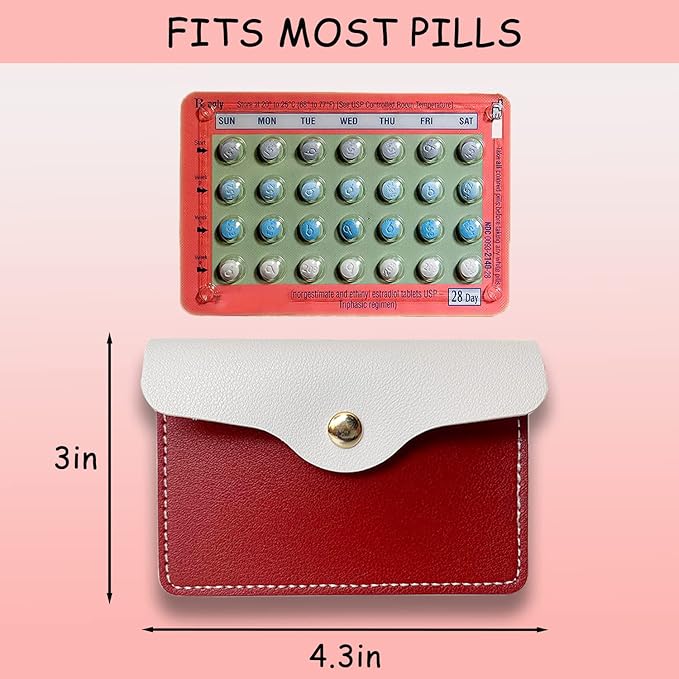 Birth Control Pill Case PU Contraceptive Pills Medication Sleeve Pouch Holder - 4.3' x 3' Packets Holder (RED)