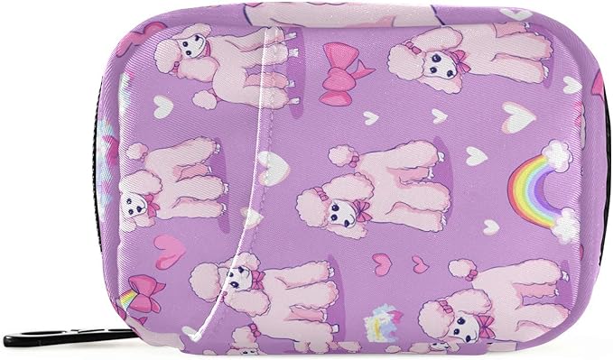 Purple Cute Poodles Hearts Rainbows Ribbons Travel Pill Organizer Case Box Container Weekly Portable Vitamin Medicine Holder Storage Bag with Zipper Removable