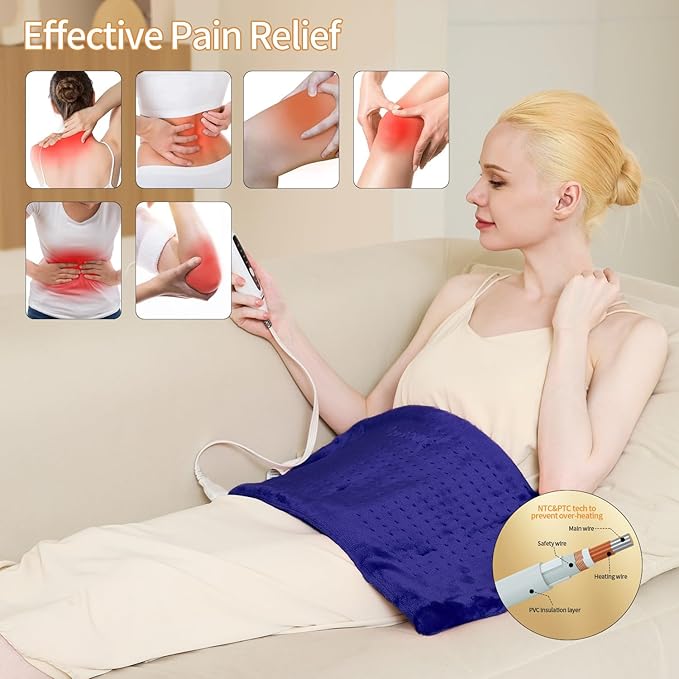 Massaging Weighted Heating Pad,Heating Pads for Back and Shoulders,Electric Heat Pad with 3 Heat Settings 6 Massage & Moist Heat Options,Auto Off,Gifts for Women Men Mom,12"*24",Dark Blue