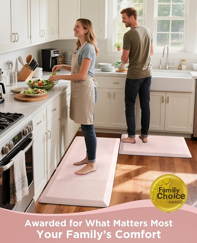 Ophanie Kitchen mats for Floor, 3/4 inch Thick, Kitchen Rugs, 20''x48'' Anti Fatigue Standing Cushioned Mat, Waterproof,Comfort Ergonomic mat for Office, Home, Sink, Pink Non-Slip Bottom