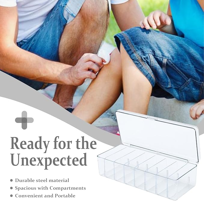 Bandaid Organizer Holder,Medicine Storage Box with Flip Cover,Multiple Compartments Band Aid Organizer,Bandaid Box for Elastic Bandage Wrap, Cotton Swabs(Clear)