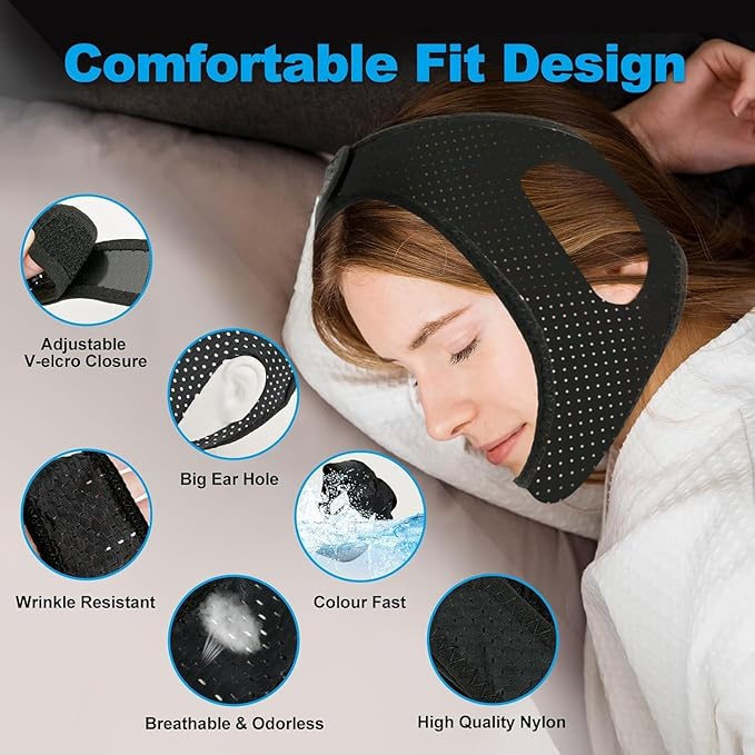 Snoring Chin Strap for Users,Anti Snoring Chin Strap for Sleeping, 2 Pack Adjustable Jaw Support Strap to Keep Mouth Closed, Snoring for Men Women, Comfort Fit Nighttime Sleeping Aid