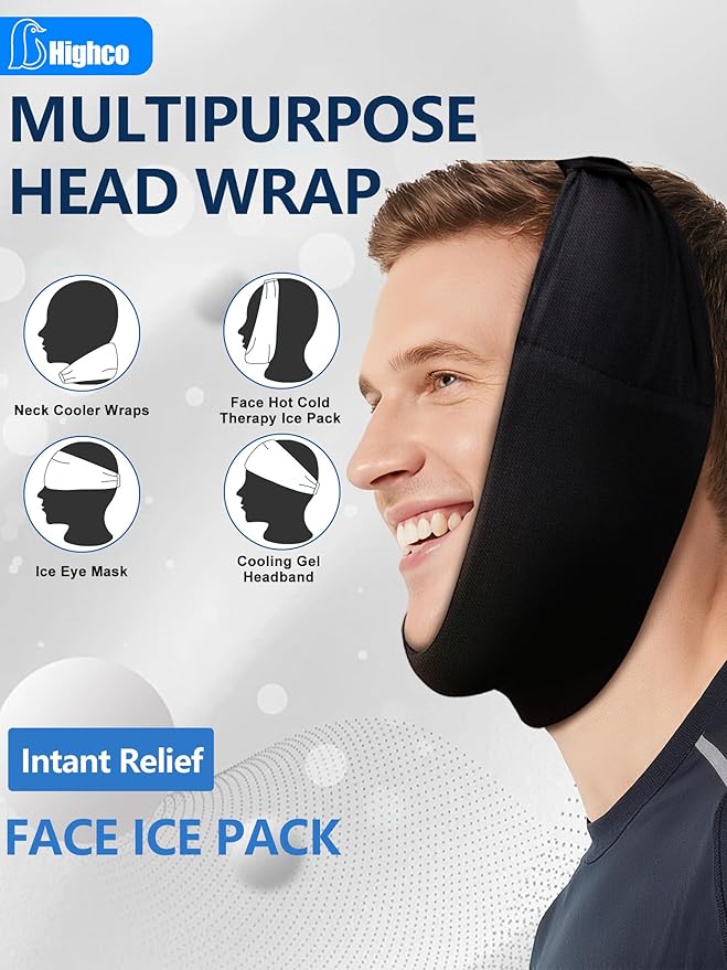 Migraine Relief Cap,Soothing Headache Migraine Hat Ice Head Wrap,Hangover Cap Face Mask Cold Compression for Tension,Puffy Eyes,Stress,Sinus,Black