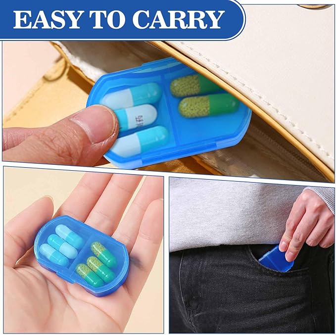 8PCS Pill Case Organizer Pocket Small Pill Holder, Daily AM & PM containers, Medicine Holder, Ideal for Medication, Vitamin, Supplement, Perfect for Travel, Ideal for Purse (Blue)