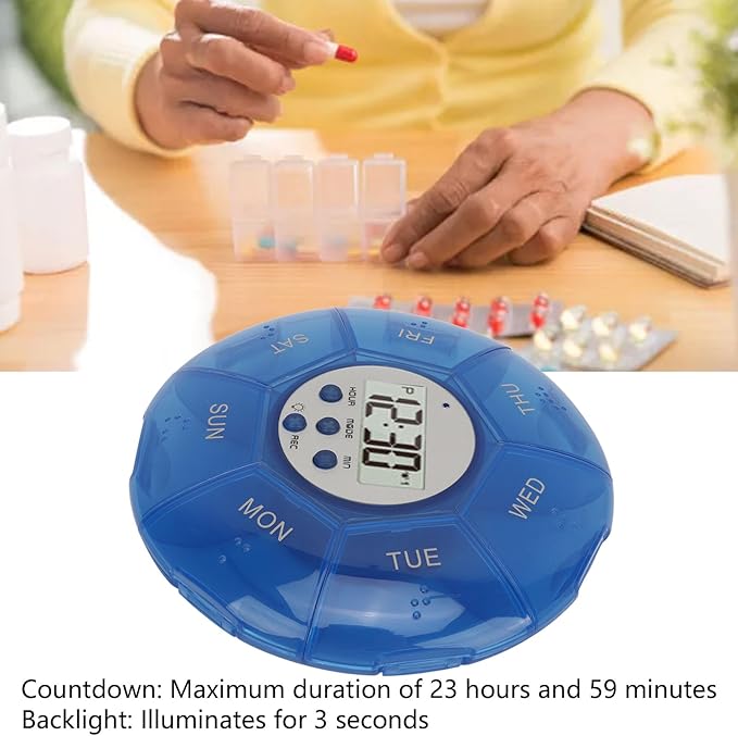 Smart Box, Reminder Medication Organizer with Recording Playback Function, Easily Organizes, for The Elderly, Blind Person (Blue)