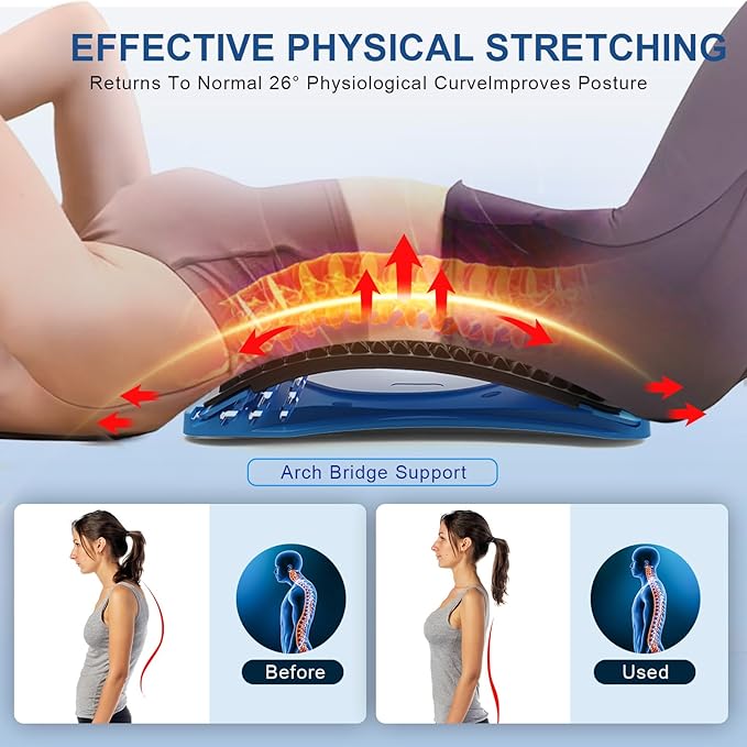 Back Stretcher for Lower Back Pain Relief, Multiple Level Adjustable Arch Lumbar Back Cracker Board, Back Cracking Device, Back Massager for Scoliosis, Spine Decompression Support