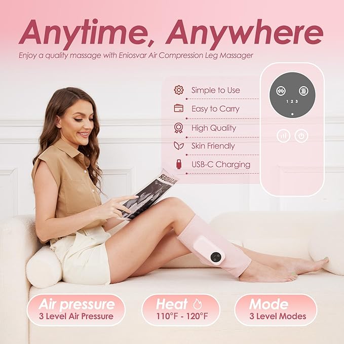 Air Compression Leg Massager, Cordless Calf Massager with Heat, Air Compression Leg Massage for Circulation and Pain Relief, Gifts for Dad Mom Men Women, Pink (Single)
