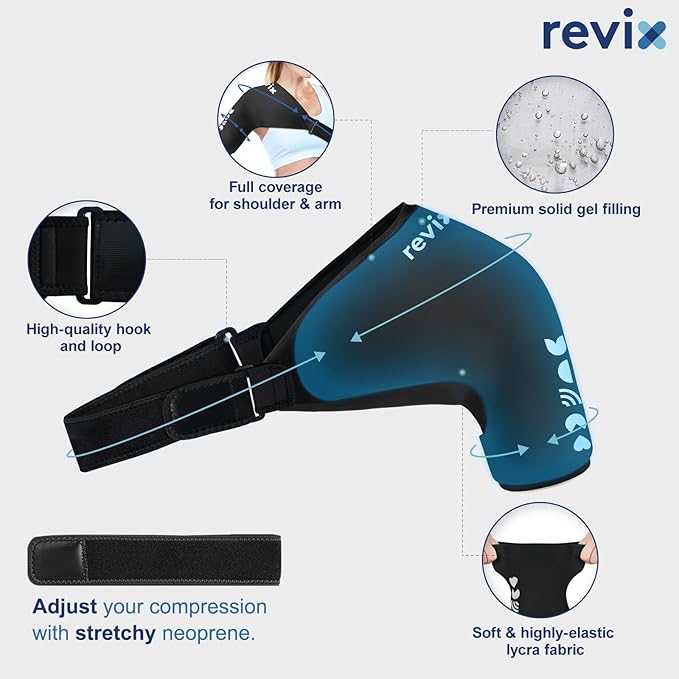 REVIX Shoulder Ice Pack Wrap for Rotator Cuff Cold Therapy, Premium Solid Gel Ice Pack for Shoulder with Soft Lycra, Reusable Shoulder Brace Ice Sleeve for Men Women Post-Workout Recovery & Discomfort