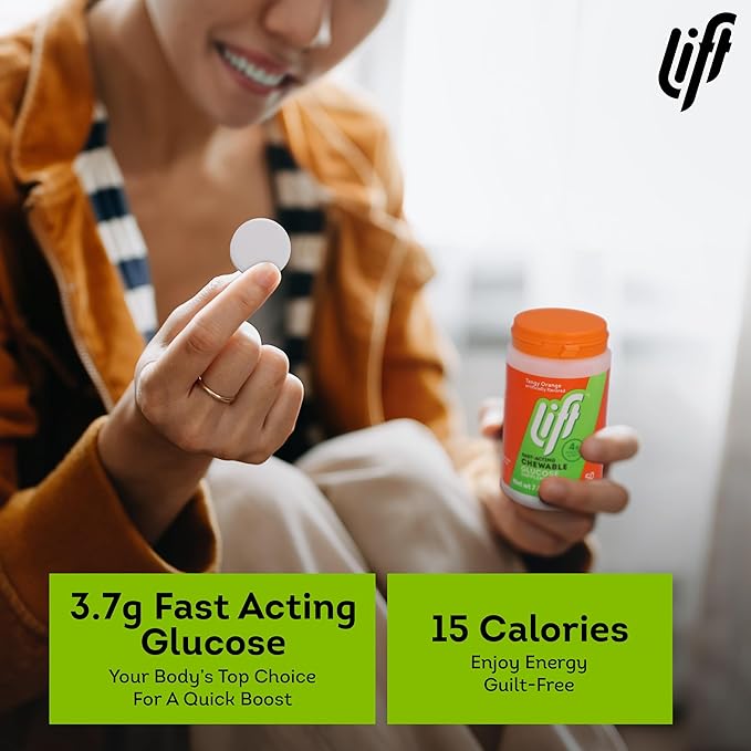 Lift Glucose Fast-Acting Glucose Chewable Energy Tablets, Orange, 50 ct Jar (Pack of 1)