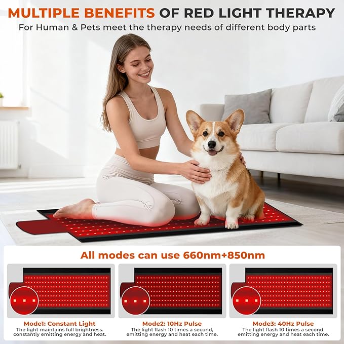 Red Light Therapy Mat, 2in1 LEDs (660nm& 850nm) Red Light Therapy Blanket, Premium Material, Adjustable Timer & Intensity