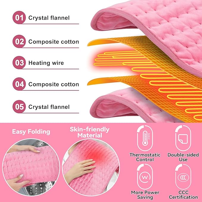 【2025 Upgrade】 Heating Pad for Neck Back Cramps Pain Fast-Heating Heating Pads Offer Softer Machine Washable Fabric with Heat Settings & Timer Easy to Operate,Moist Heat & Auto Shut of (Pink)