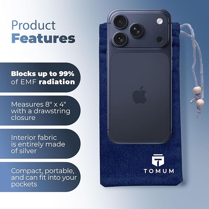 TOMUM EMF Shield Sleeve for Cell Phone - EMF Protection Smartphone Pouch - Anti EMP Bag - Signal Reducing Case for Radiation EMP 5G RFID Blue (2 Pack)