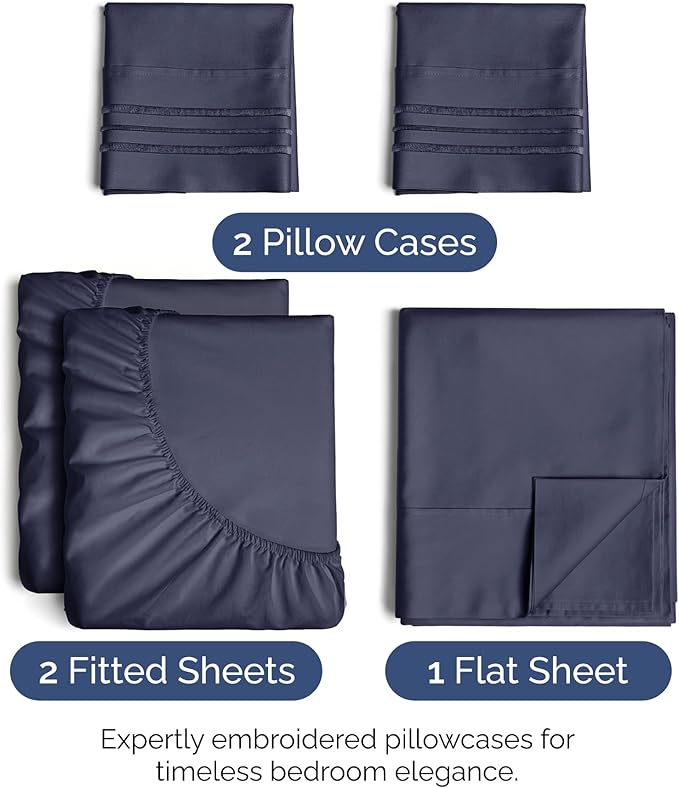 Split King Size 5 Piece Sheet Set - Extra Soft, Breathable, & Cooling Sheets - Hotel Luxury Bed Sheets for Women And Men - Deep Pockets, Easy-Fit & Wrinkle-Free - Deep Slate Blue Oeko-Tex Bed Sheets