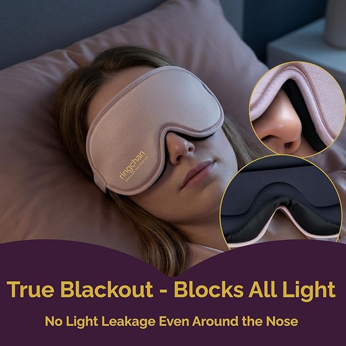 Sleep Masks for Women Lash Friendly - 100% Blackout Eye Masks for Sleep - Zero Eye Pressure Sleeping Mask for Naps, Travel & Meditation, Adjustable & Soft - Dusty Rose Pink