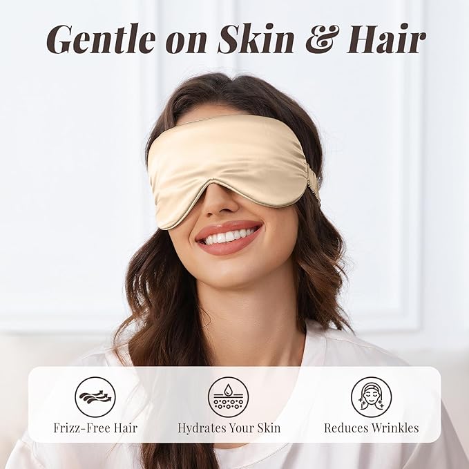 THXSILK 6A+ Grade 25 Momme Silk Sleep Mask, 100% Mulberry Blackout Eye Mask for Sleeping, Soft Lightweight Silk Eye Cover for Women, Men, Travel, Nap, Airplane(4.7×27.5inches, Champagne)