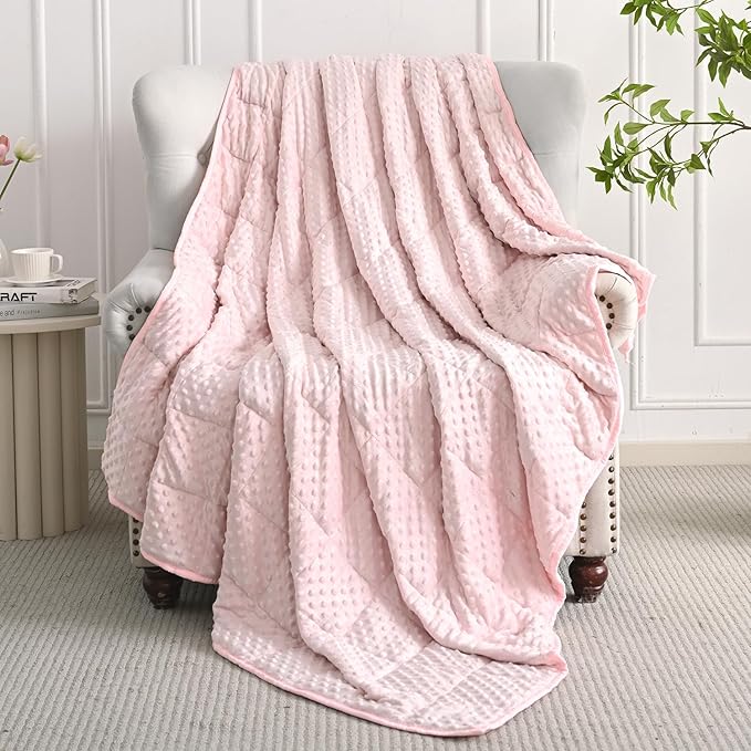 Mr. Sandman Weighted Blanket for Adults, Minky Dots Heavy Blanket for Woman, Man Sleeping/Calm, Soft, Cozy and Cooling Weighted Throw Blankets, Machine Washable, 48 x 72in, 15 lbs, Pink