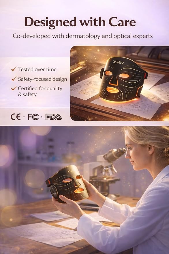 Cordless Red Light Therapy for Face, 4 Modes Portable LED Face Mask, 850NM Infrared & Red Light Mask, 10-Min Timer, 272 LED Beads, Rechargeable for At-Home & Travel