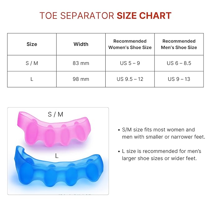 TEGA Toe Separators & Spacers for Men and Women - Silicone Toe Straightener for Bunion Correction, Plantar Fasciitis & Hammer Toe Relief - Restore Natural Foot Shape (Small/Medium)