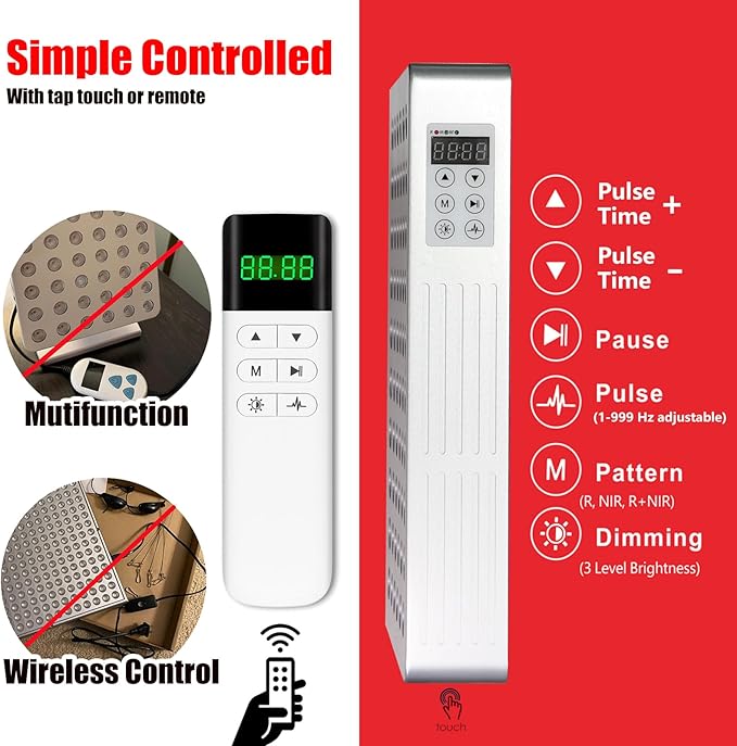 Red Light Therapy Panel Device, 630-850nm 5 Wavelengths Red & Near Infrared Light Therapy, Touch Screen LED Light Therapy Lamp, 60 LEDs, Adjustable Brightness, Pulse & Mode