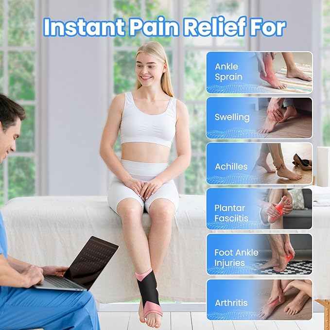 ONLYCARE Ankle Ice Pack Wrap, Soft Gel for Hot & Cold Hand Therapy for Sprained Ankle Injuries, Achilles Tendonitis, Plantar Fasciitis,Pink