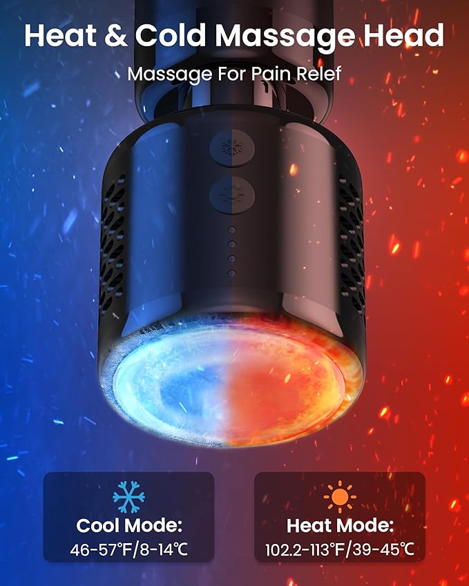 NAPRE Massage Gun with Heat and Cold,Massage Gun Deep Tissue with Extension Handle & 3 Adjustable Angles,Handheld Percussion Back Massager for Muscle/Neck/Body Pain Relief with Case, Black