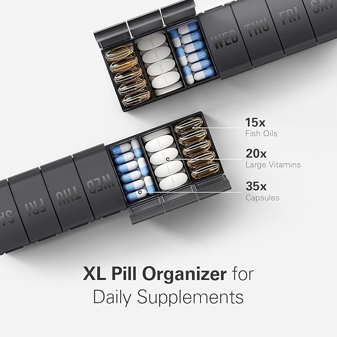 Large Pill Organizer 2 Pack, Easy-Open Weekly Pill Organizer, XL Daily Pill Organizers, 7 Day Medicine Pill Organziers, Medicine Box 7 Day for Large Vitamin Supplements (Pink + Red)