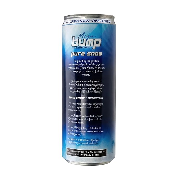 Mega Bump Pure Snow Hydrogen Water - 12-Pack 12oz Cans, 2-3 PPM Molecular Hydrogen Infused Mountain Spring Water, Ouichita Wilderness Valley, Award-Winning Recovery Hydration