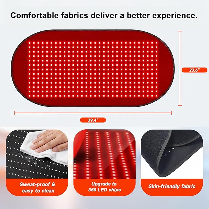 Novalume XL Full Body Red Light Therapy Mat 360 LEDs, Extra Large 39.4'' x 23.6'' Red Therapy Blanket Pad with Heat, 660nm 850nm Light Therapy for Post-Workout Relaxation, Bed Back Waist Use