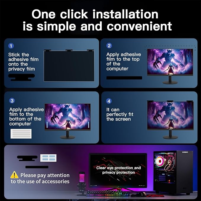 [2 Pack 21.5 Inch Hanging Magnetic Computer Privacy Screen for 16:9 Widescreen Monitor, Eye Protection Anti Glare Blue Light Filter, Removable Reusable 21.5in Anti Spy Security Protector Film