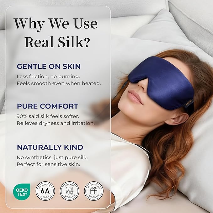 Silk Heated Eye Mask for Dry Eyes: Warm Eye Compress for Stye, Blepharitis & Chalazion - USB Electric Stable Eye Heating Pads for MGD, FSA - HSA Eligible, Ideal for Sleep & Travel