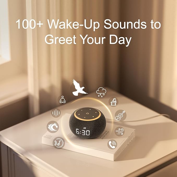 Hotmoon Alarm Clock with Sound Machine for Sleep, Luna Pro Dual-Stage Alarm, 507 Relaxing Sounds, Smart Night Light & Timer, Pink Green Brown White Noise Machine for Sleeping Adult Office Plug in