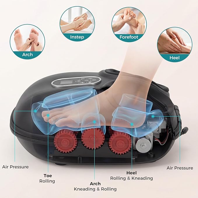 OLIXIS Foot Massager Machine with Heat, Shiatsu Deep Kneading Feet Massager with Air Compression, 6 Modes, Foot Massager for Plantar Fasciitis Pain Relief, Gifts for Women Men