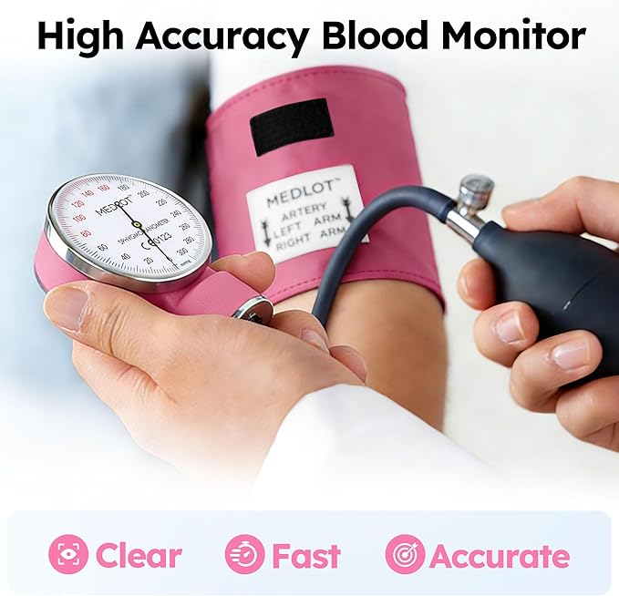 LotFancy Manual Blood Pressure Cuff Adult with D-Ring, Professional BP Cuff 10"-16", Standard Adult Size Sphygmomanometer with Carrying Case for Home Medical, Nursing Student, Doctor, Nurse, Pink