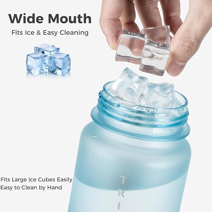 32oz Water Bottle with Chug Lid, Frosted & Clear Tritan BPA-Free, Leakproof, Wide Mouth, Portable Sports Water Bottle for Gym, Office, Travel, Outdoor (Blue)