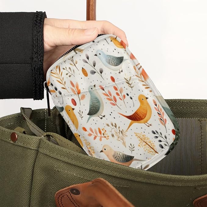 Cute Bird Print Travel Pill Organizer Bag Portable Weekly Pill Box Travel Medicine Organizer 7 Day Pill Case with Zipper for Daily Travel Family Business