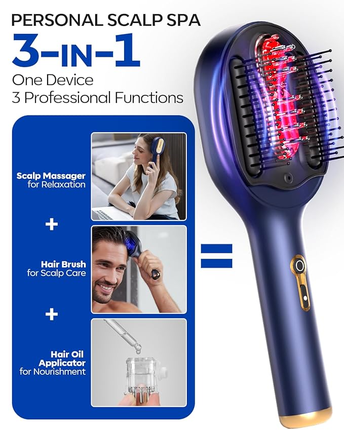 3-in-1 Hair Scalp Massager with Hair Oil Applicator, Electric Head Massager for Home Spa, IPX6 Waterproof 2500mAh Scalp Brush, Detangling Hair Comb -Ideal Gift for Women & Men