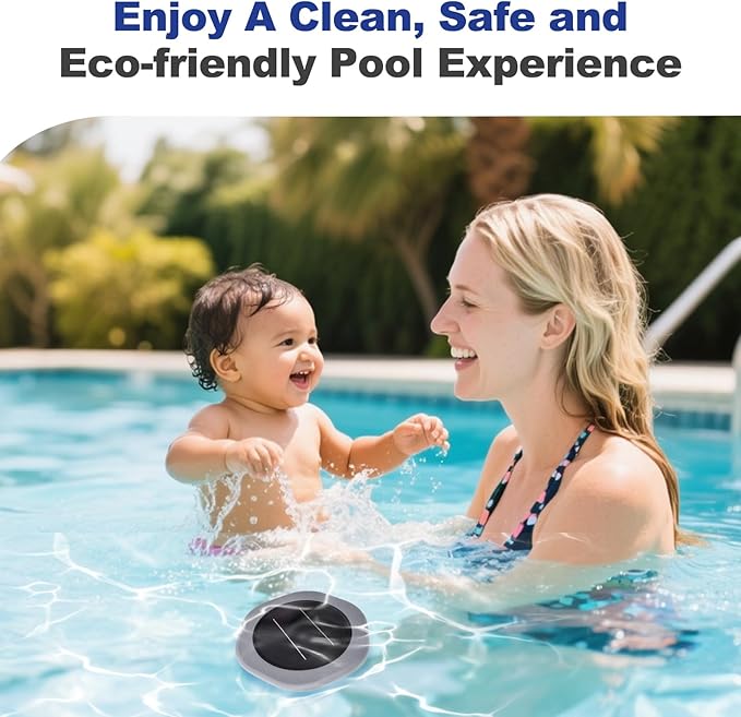 Solar Pool Ionizer - Floating Pool Cleaner for Swimming Pools Up to 45,000 Gallons for Large Pool, Big Solar Panel & Durable Copper Anode, Clear Water with Minimal Effort