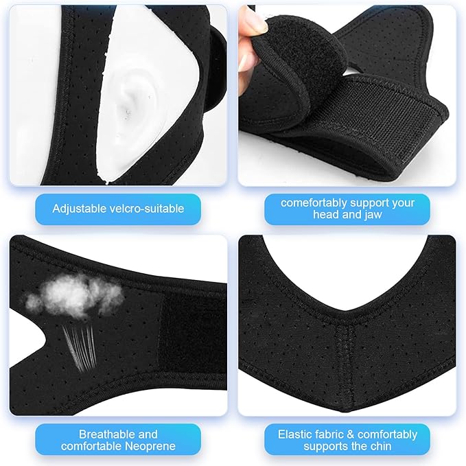 Snoring Chin Strap Comfortable Universal Snoring Devices Adjustable Effective Stop Snoring Sleep Snore Reducing Aid for Women and Men (Black)