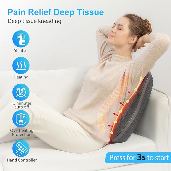 CooCoCo HSA Store Eligible Shiatsu Back Massager with Heat, Portable Massage Chair Pad, Kneading Massage Mat for Pain Relief, Chair Massager for Office Home