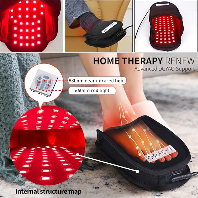 DGXINJUN Red Light Therapy for Foot Infrared Light Therapy Slipper Feet Toes Instep LED Wearable Body Device with Pulse Mode (2 Pads）