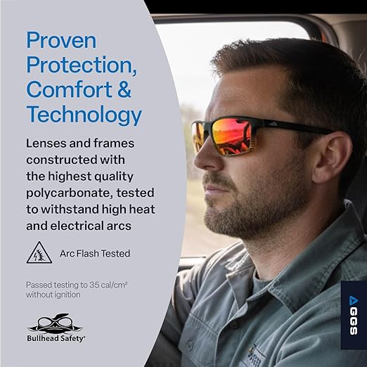 Bullhead Safety Pompano Polarized Safety Glasses with Performance Fog Technology, ANSI Z87+, Blue Light with UV Light and Anti-Scratch Protection, Red Mirror Lenses with Tortoise/Black Frame