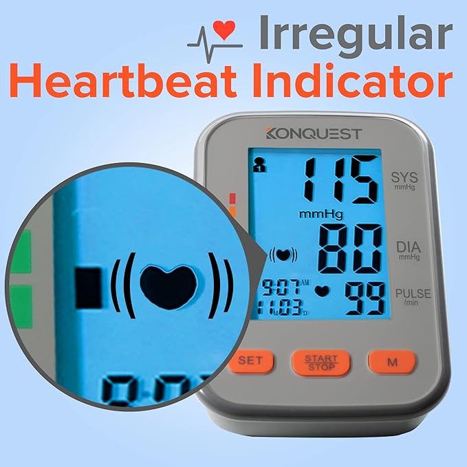Konquest KBP-2704A Digital Blood Pressure Monitor – Automatic Upper Arm BP Machine with Large Cuff (8.5–16.5 in), Backlit Display, Digital, Irregular Heartbeat Detector – Tensiometro Digital