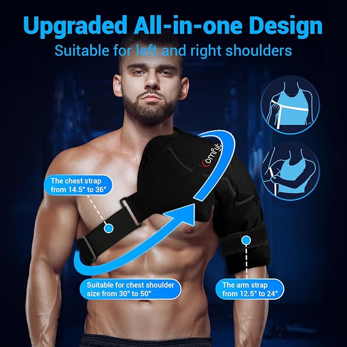 Comfytemp Shoulder Ice Pack Wrap Rotator Cuff Cold Therapy, Ice Packs for Injuries Reusable Gel, Cold Compress Brace for Shoulder Pain Relief, Men Women Recovery Items (Large/X-Large), Black