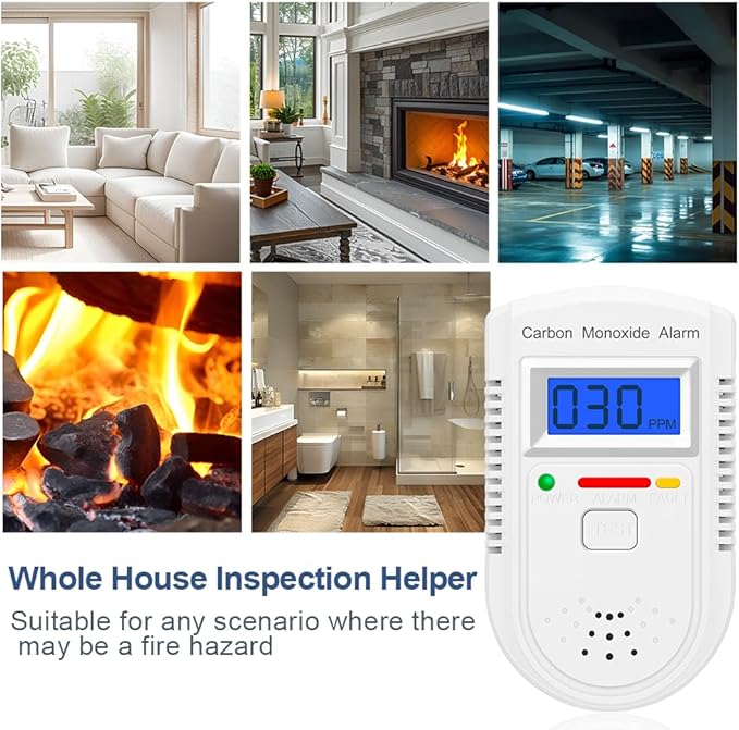 Carbon Monoxide Detector Plug in Wall，CO Gas Monitor Alarm Detector with Digital Display Sound & Light Warning for Home/Workplace/Travel